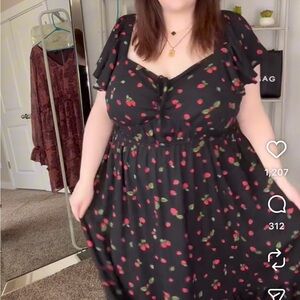 Ava & Viv Black Maxi Dress with Red Floral Pattern